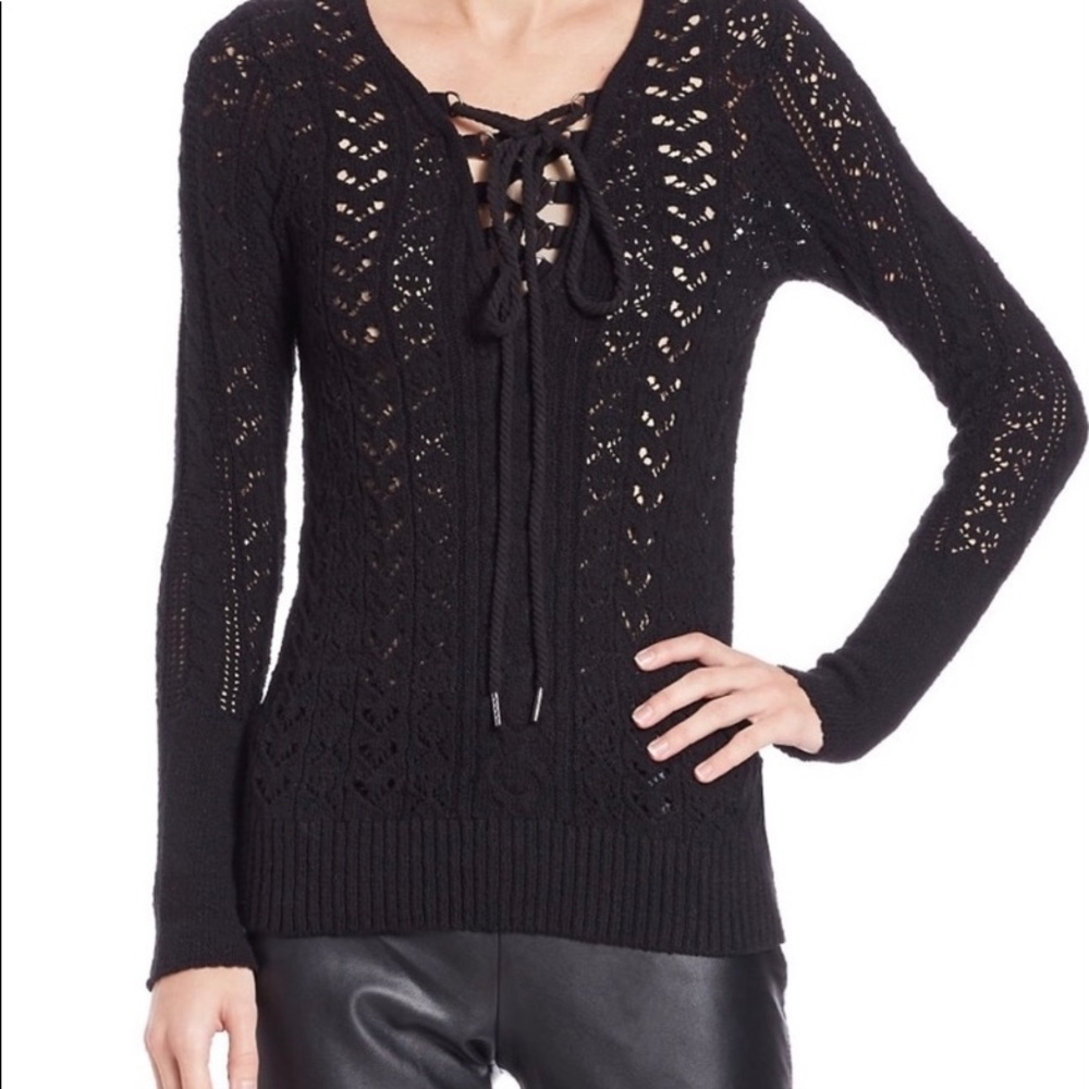 Free People Black Lace Up Knit Sweater Size Small.